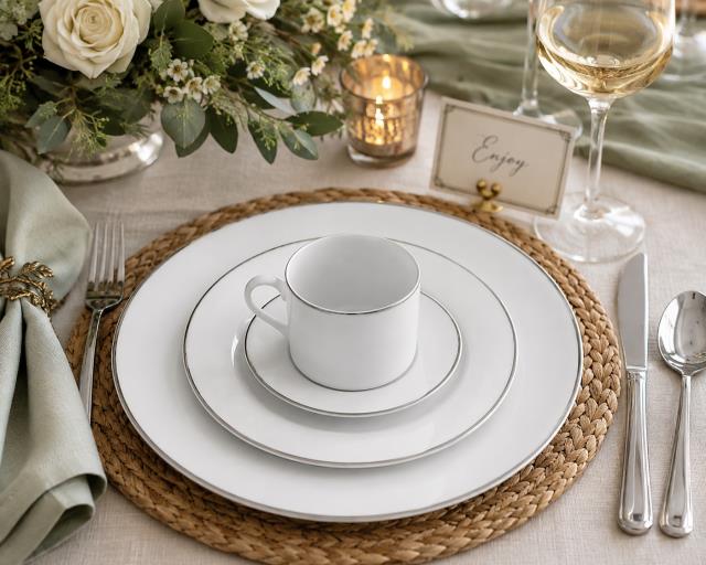 Where to find CHINA SET - SILVER LINE WHITE in Sedona